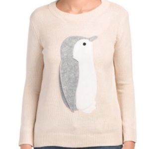 CHELSEA & THEODORE Crewneck Penguin Sweater Felted Gray White Cream Small